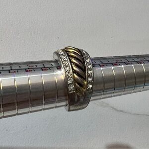 Silver and Gold Tone Ring with Sparkling Crystals, size 8